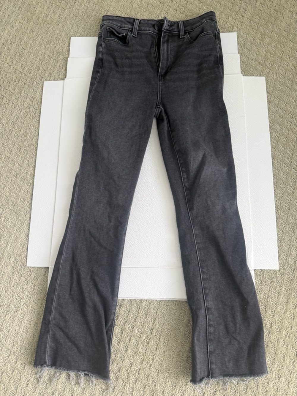PAIGE washed black Flared Jeans with Raw Hem